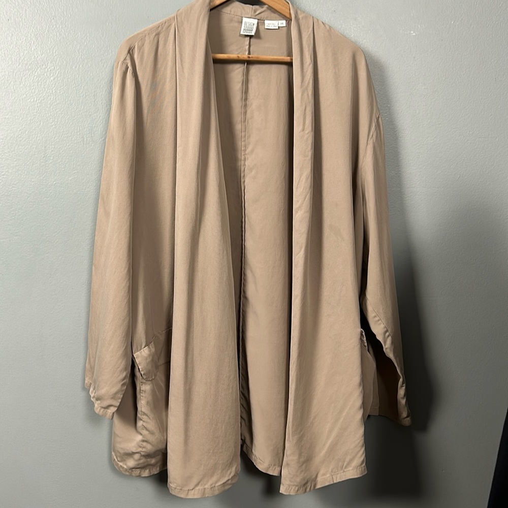Vintage Silk Spiegel Design Studio Beige Open Front Light Cardigan size 14